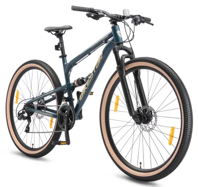Produktbild von BIKESTAR Vollgefedert Aluminium Mountainbike 29 Zoll, 21 Gang Shimano Schaltung mit Scheibenbremse | 17,5 Zoll Rahmen Fully MTB Erwachsenen- und Jugendfahrrad | Blau