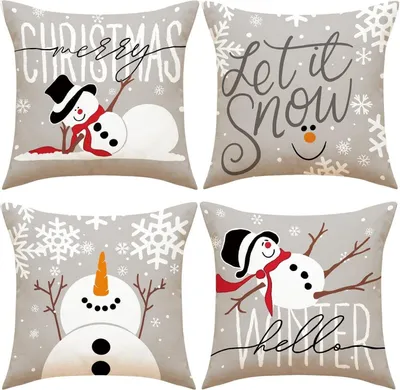 Produktbild von Weihnachtskissen 4er Set 40x40 cm Weihnachtsdeko Kissenbezug Grau Festliche Dekoration