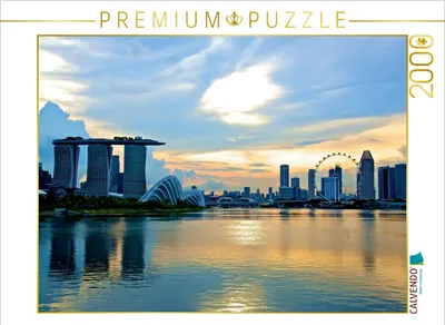 Produktbild von CALVENDO Puzzle Singapore Skyline mit Sonnenuntergang 2000 Teile Puzzle quer | 2000 pieces, finished size 35.4 × 26.4 in (90 × 67 cm) | Photo puzzle for happy hours