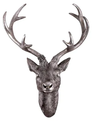 Produktbild von Hirschgeweih 10 Ender - Wanddekoration in Silberoptik 30x15 cm - Hirschkopfs Skulptur