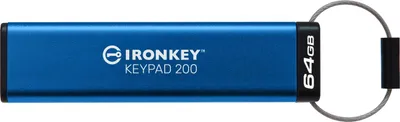 Obrázek produktu pro Kingston Technology IronKey 64 GB Keypad 200, FIPS 140-3 Level 3 AES-256 šifrování, 64 GB, USB Typ-A, 3.2 Gen 1 (3.1 Gen 1), 145 MB/s, Rukáv, Modrá