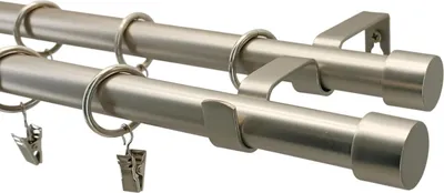 Produktbild von LOFT 160 cm Doppelte Gardinenstange 19 mm aus Metall mit Endstück LUNA Komplettset mit Ringen und Clips Inklusive Montagezubehörset Farbe Satin