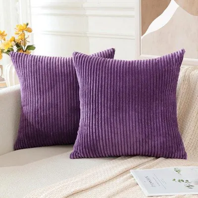 Produktbild von Famanu Kissenhüllen 40x40 cm Aubergine Lila Set 2, Weiche Gestreifte Dekokissen, Boho Stil