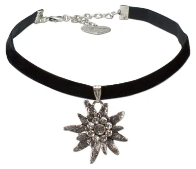 Produktbild von Alpenflüstern Trachten-Samt-Kropfband Strass-Edelweiß groß - Trachtenkette engan