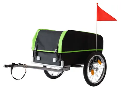 Produktbild von Relaxdays Fahrradanhänger Lastenanhänger, klappbar, 120L, Regenschutz, Fahne, HBT 59x130x69cm, Fahrradwagen,schwarz-grün