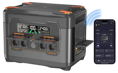Imagen del producto de Estación de energía portátil - NEWSMY S2400 - Potencia de salida de 3000 W - Batería LiFePO₄ de 2047,5 Wh - Carga rápida AC de 2000 W - Entrada solar - Respaldo UPS de 10 ms
