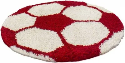 Produktbild von Runder Kinderteppich im Fußball und Basketball-Design weicher Spielteppich für kleine Sportfans, Größe: 100 cm Rund, Farbe: Rot