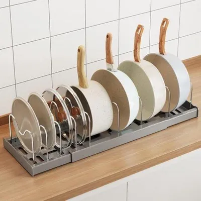 Produktbild von Famanu Pannenhalter ausziehbar - Platzsparender Küchenorganisator mit 9 verstellbaren Fächern