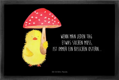 Produktbild von Mr. & Mrs. Panda Türmatte Küken Fliegenpilz 50 x 75 cm - Schwarz - Geschenk, Sauberlaufmatte, Fussmatte, Ostergrüße, Türvorleger, Ostern, Frohe, Fußabtreter, Glückspilz