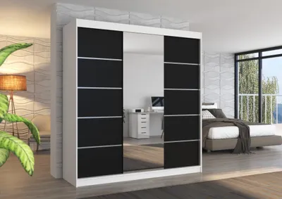 Obrázek produktu pro Šatní skříň se zrcadlem 200 cm GAGRA - černá