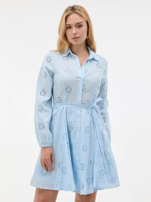 Produktbild von Orsay Hellblaues, kurzes A-Linien-Hemdkleid für Damen mit Kragen und langen Ärmeln 40