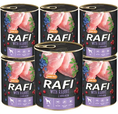 Zdjęcie produktu dla Rafi Mokra Karma dla Psów Dorosłych z Królikiem, Żurawiną i Borówką Puszka 6x400g