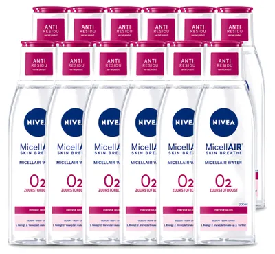 Produktbild von 12 x NIVEA O2 Sauerstoffboost Mizellenwasser - Für trockene Haut - 200 ml - Vorteilspackung - 12 Stücke