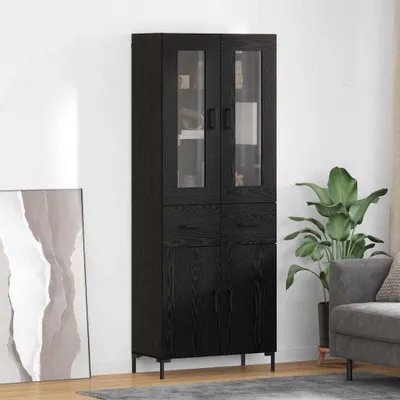 Zdjęcie produktu dla VidaXL Wysoka szafka, 2 sztuki, kolor czarny, imitacja dębu, wymiary: 69,5 x 34 x 180 cm