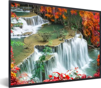 Produktbild von MuchoWow® Gerahmtes Poster Bäume - Wasserfall - Herbst - Natur 40x30 cm - Poster mit Schwarzem Bilderrahmen Wandposter Rahmen Foto Bilder - Kunstposter - Wanddekorationen