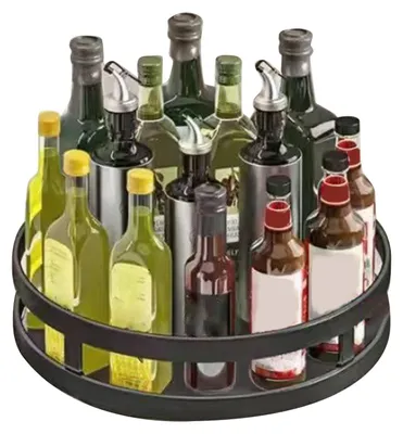 Produktbild von Rotierendes Küchen-Aufbewahrungstablett, 360 Grad drehbarer Gewürz-Organizer, Kohlenstoffstahl-Rack für den Haushalt