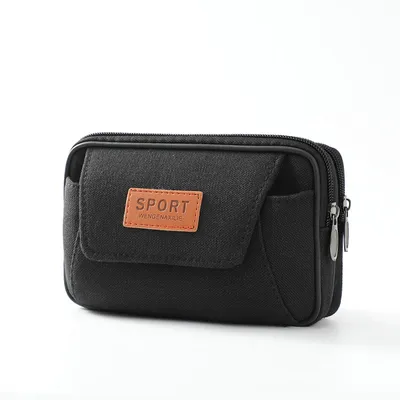 Imagen del producto de Riñonera multifuncional de lona para hombre: soporte para teléfono móvil, riñonera y mini bolso, todo en uno, color , diseño horizontal