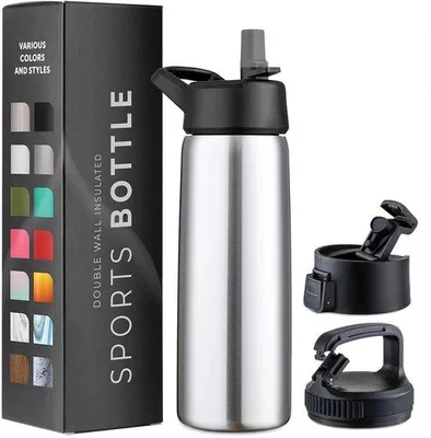 Produktbild von Isolierflasche 750ml Edelstahl 3-wandig mit Trinkröhre