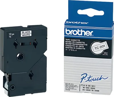 Image de Cassette de ruban Brother 12mm blanc/noir TC201