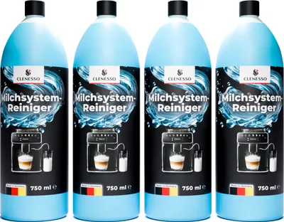 Produktbild von CLENESSO Milchsystemreiniger (4 x 750ml) – Milchschaumreiniger kompatibel mit Jura, Philips, Melitta uvm. – für optimale und günstige Reinigung
