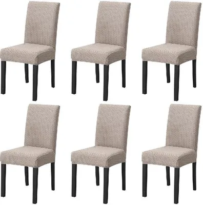 Produktbild von 6er-Pack Moderne Elastische Stretch-Stuhlhülle,  Strick-Jacquard Abnehmbar waschbare Sitze Schonbezüge, Hellbraun