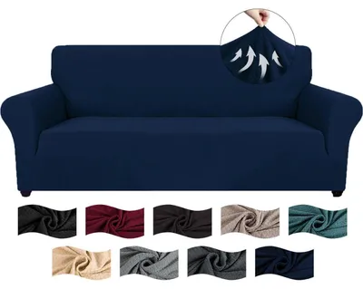 Productafbeelding van Bankhoes, geschikt voor een 3-zitsbank, donkerblauw, jacquard, elastisch, wasbaar, antislip