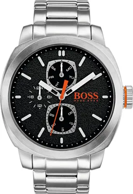 A close-up studio shot of a men's wristwatch.