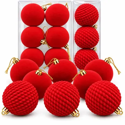 Produktbild von Weihnachtskugeln Christbaumkugeln Rot beflockt 9er Set 6 cm 8 cm Kunststoff Baumschmuck