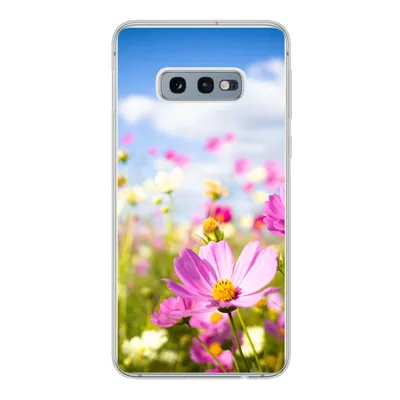 Produktbild von MuchoWow® Handyhülle Schutzhülle Hülle für Samsung Galaxy S10e Blumen - Wiese - Lila - Gras - Weiß - Wolken - Blau Silikon Softcase Handy Hülle - Handy