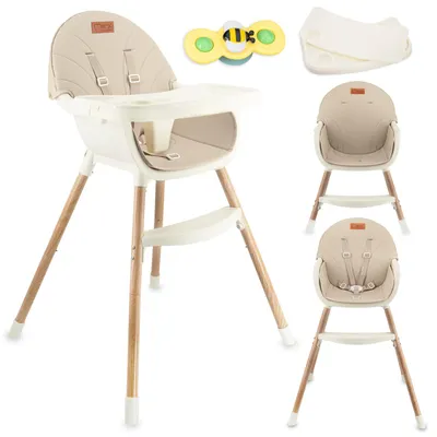Produktbild von MoMi REKI – Evolutiver Baby Hochstuhl mit 2 Sitzpositionen & spülmaschinenfester Tablett, 6–36 Monate, bis 20 kg – Beige