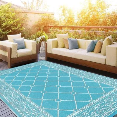 Obrázek produktu pro Venkovní koberec odolný proti povětrnostním vlivům, 150 x 210 cm – plastový koberec na terasy a do zahrad – zelený