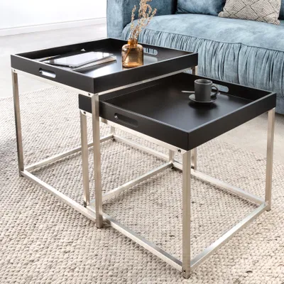 Produktbild von Modernes Beistelltisch 2er Set ELEMENTS 50cm schwarz Stahl abnehmbares Tablett