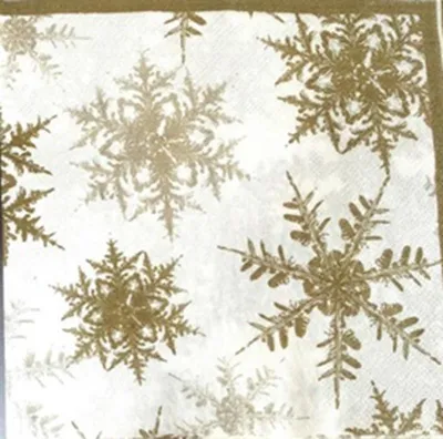 Produktbild von Set mit 20 Weihnachtsservietten aus Papier mit goldenen Schneeflocken - 33 x 33 cm