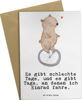 Produktbild von Mr. & Mrs. Panda Grußkarte Bär Einrad fahren - Weiß - Geschenk, hochzeitskarten, Grußkarten, einladungskarten, osterkarte, weihnachtskarten