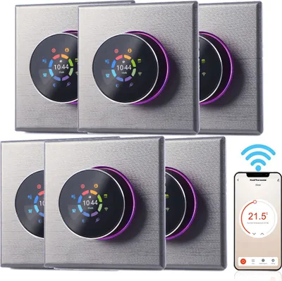 Obrázek produktu pro 6X WiFi termostat Digitální LCD pokojový termostat Programovatelný nástěnný termostat Podlahové topení pro 5A ohřev vody, ovládání tlačítkem/Mobilní APP/Hlasové ovládání Vnitřní teploměr, stříbrný