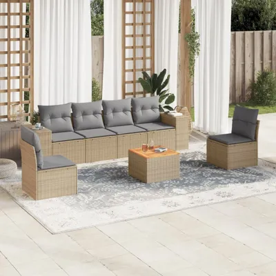 Produktbild von Design 7-tlg. Garten-Sofagarnitur mit Kissen Beige Poly Rattan, Gartenmöbel-Sets 2024 Neu