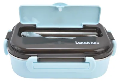 Obrázok produktu pre 1L Bento Box 304 z nehrdzavejúcej ocele Priehradka na únik Prenosný termálny obedový box s paličkami Lyžica na piknik Modrá