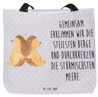 Produktbild von Mr. & Mrs. Panda Tote Bag Igel händchenhaltend - Grau Pastell - Geschenk, Reisetasche, Verknallt, Tasche, Strandtasche, Ehe, Schultasche, glücklich, Freundin, Liebe, Love