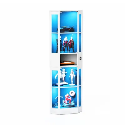 Produktbild von Fünfstöckige Glasvitrine mit Stauraum, LED-Beleuchtung, Glastüren und intelligenten Sensoren. Geeignet für Wohnzimmer, Schlafzimmer und Büros.Weiß