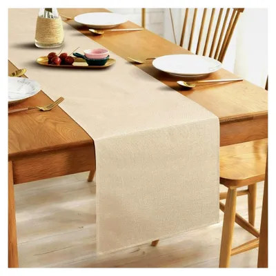Produktbild von Tischläufer rutschfest, hitzebeständig, wasserdicht, moderne Leinenoptik, abwaschbar, für Esszimmer, Party, Feiertagsdekoration, beige, 40 x 140 cm