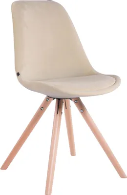 Imagen del producto de Silla para visitas CLP Toulouse, tapizada en terciopelo, de forma redonda, con cojín en el asiento y patas de madera redondas, estructura color crema y acabado en color natural