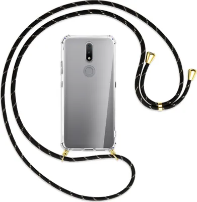 Produktbild von Handykette Backcover-Schutzhülle mit Band (Metall goldfarben) für Nokia 2.4 - schwarz/gold