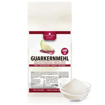 Produktbild von GOLDEN PEANUT Gourmet Guarkernmehl 3500 cps Viskosität 1 kg, zum Andicken von Speisen und Gebäck, vegan und glutenfrei