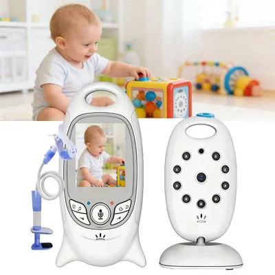 Image de Babyphone BOIFUN avec caméra et audio (écran LCD couleur 2 pouces), caméra de vision nocturne infrarouge, affichage de la température, blanc