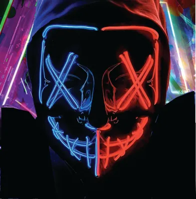 Produktbild von LED Grusel Maske rot & blau Mix - wie aus Purge steuerbar, für Halloween, Fasching & Karneval als Kostüm für Herren & Damen (rot/blau - Mix)