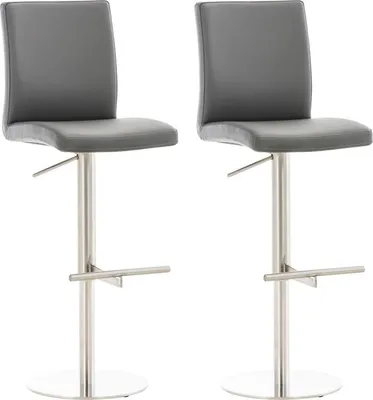 Produktbild von 2er Set Barhocker DIVER - Kunstleder Grau 40x49x93 cm Silber | Barstuhl Höhenverstellbar Mit Lehne Drehbar Tresenhocker Tresenstuhl Kneipenhocker
