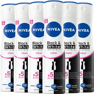 Produktbild von NIVEA Deodorant Black & White Invisible Clear Deo Spray, 6 x 150ml