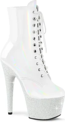 Produktbild von BEJEWELED-1020-7 Pleaser Damen Plateaustiefeletten weiß Holo Lack Strass