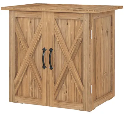 Produktbild von Outsunny Gartenschuppen, Holz-Geräteschrank, Doppeltür, Magnetverschlüsse, Braun