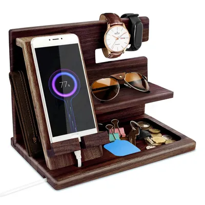 Produktbild von Geschenke für Männer Geburtstag Holz Telefon Dockingstation Uhren Geldbörsen Nachttisch Organizer Weihnachten Männer Geschenk, Geburtstagsgeschenke